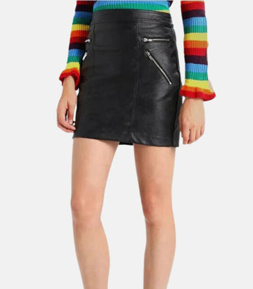 Aveline Genuine Leather Skirt with Back Zipper Details