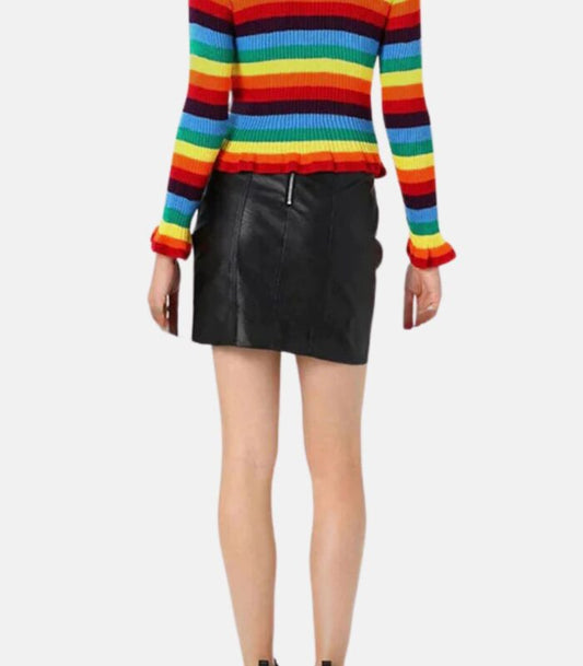 Aveline Genuine Leather Skirt with Back Zipper Details