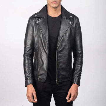 Axel Black Sheepskin Leather Biker Jacket with Quilted Lining