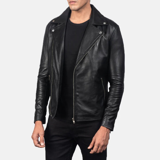 Axel Black Sheepskin Leather Biker Jacket with Quilted Lining