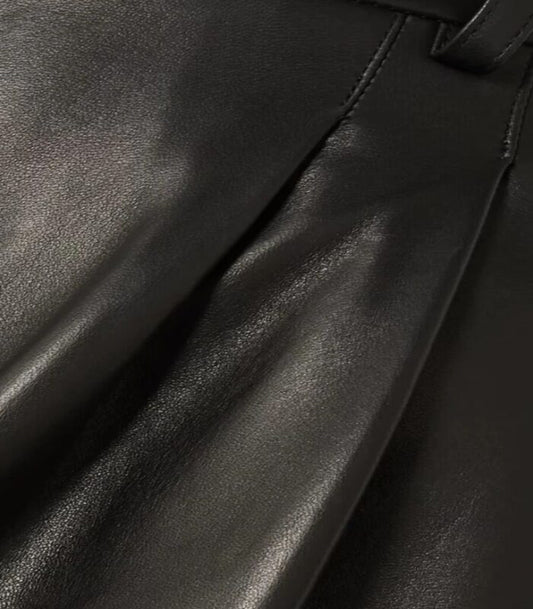 Biker-Style Leather Shorts with Chic Pleated Front