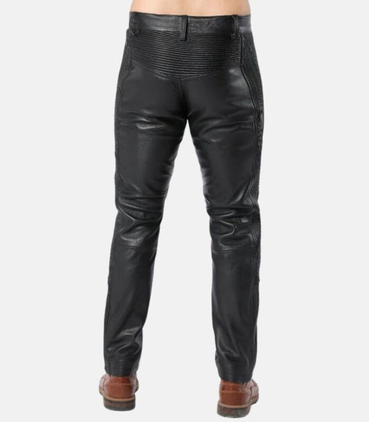 Black Leather Pants with Quilted Side Lining & Front Zipper Pockets
