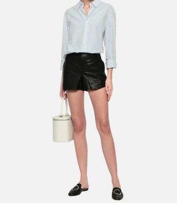 Black Leather Shorts with Zippered Fit & Side Pockets