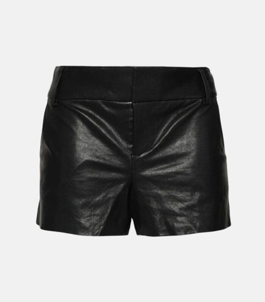 Black Leather Shorts with Zippered Fit & Side Pockets