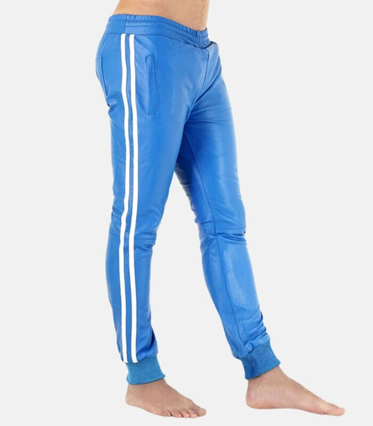 Black Lamb Leather Trousers with Classic White Side Stripes