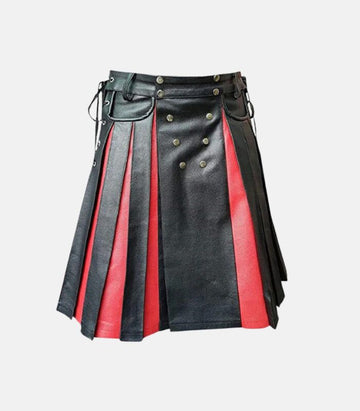 Bold Black & Red Leather Kilt with customized side Lacing