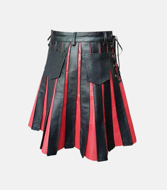 Bold Black & Red Leather Kilt with customized side Lacing