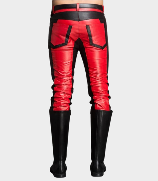 Men Bold Redline Leather Pants with Premium Satin Lining