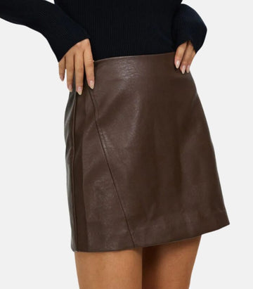 Brown Leather Mini Skirt with Edgy Back Zipper