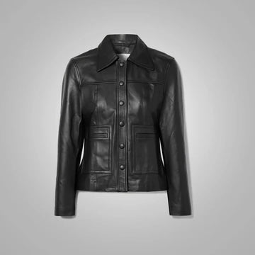 Buttery Soft Black Leather Shirt with Sleek Button Closure