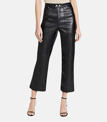 Chic Black High-Waisted Leather pants with Bell Bottom Fit