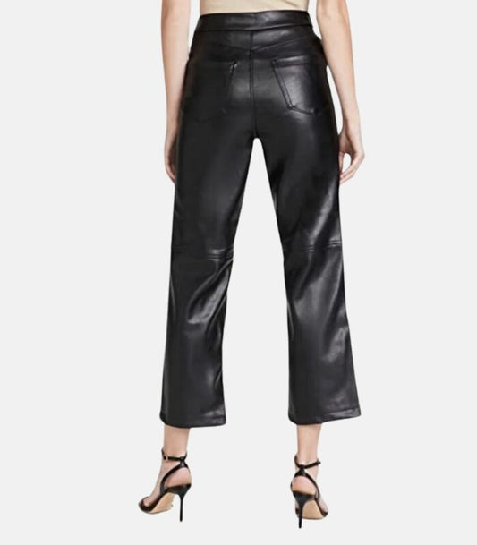 Chic Black High-Waisted Leather pants with Bell Bottom Fit