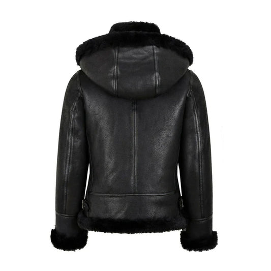 Classic Black B3 Bomber Jacket with Shearling Adjustable Hood