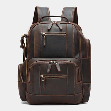 Classic Brown Backpack Leather Bag with Smart Organization