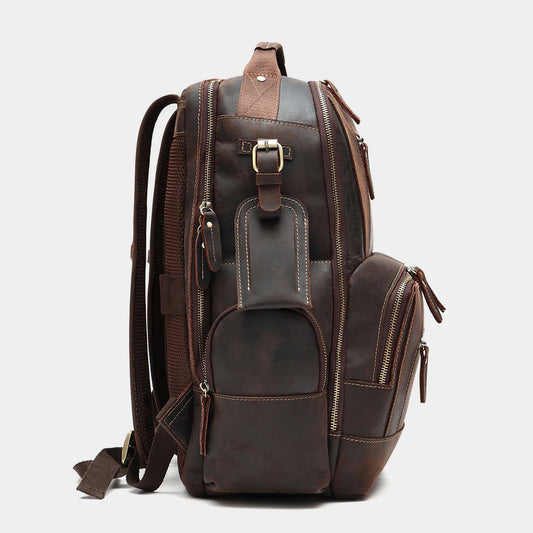 Classic Brown Backpack Leather Bag with Smart Organization