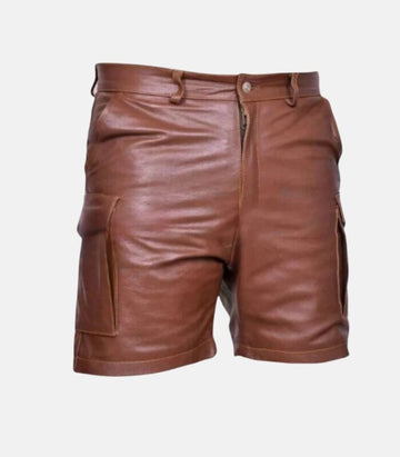 Classic Brown Leather Shorts with Button & Zip Closure