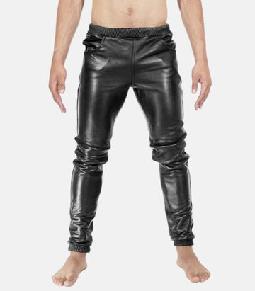 Comfort-Fit Men’s Leather Trousers with Stretch Waistband