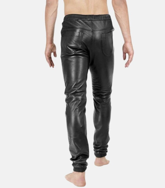 Comfort-Fit Men’s Leather Trousers with Stretch Waistband