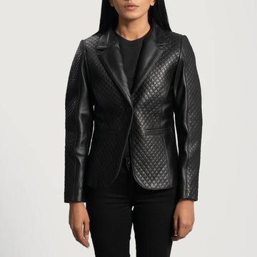 Victoria Aniline-Finished Leather Blazer with Quilted Accents