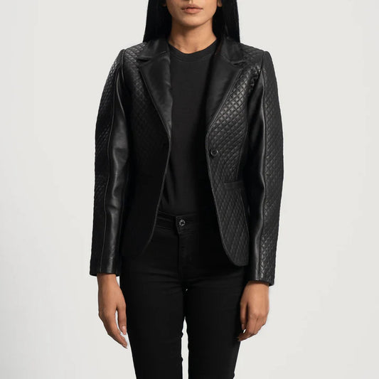 Victoria Aniline-Finished Leather Blazer with Quilted Accents