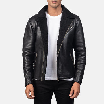 Dante Shearling Sheepskin Leather Jacket with Faux Fur Lining