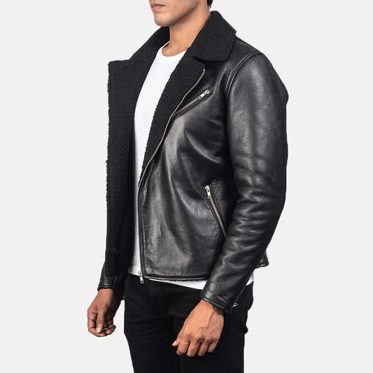 Dante Shearling Sheepskin Leather Jacket with Faux Fur Lining