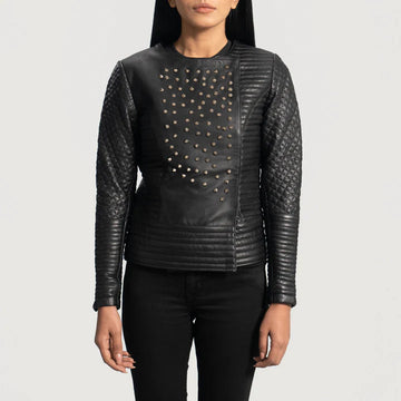 Edgy Studded Black Leather Jacket with Quilted Lining