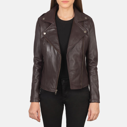 Flashback Semi-Aniline Maroon Leather Biker Jacket with Notch Collar
