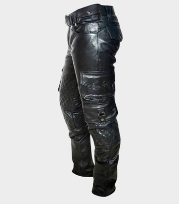 Genuine Leather Men’s Cargo Trouser Pant with Stylish Quilted Details