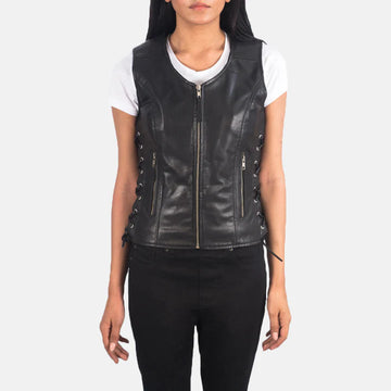 Goatskin Leather Biker Vest with Adjustable Side Laces