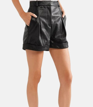 Handcrafted Black Sheepskin Leather Shorts with Dual side Pockets