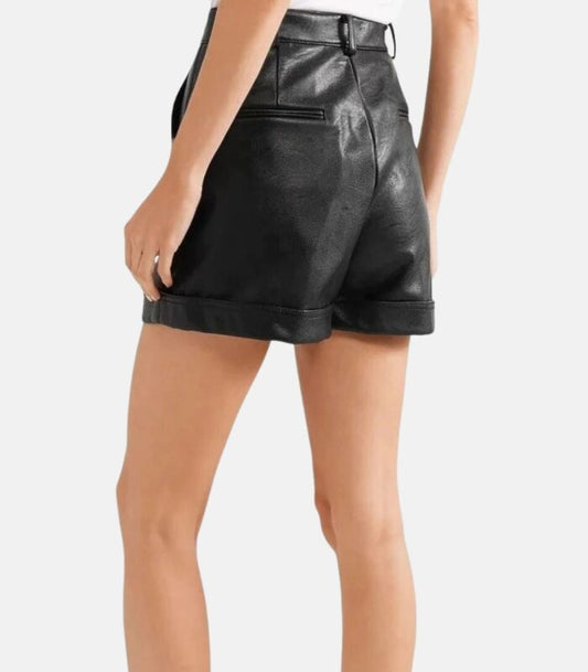 Handcrafted Black Sheepskin Leather Shorts with Dual side Pockets