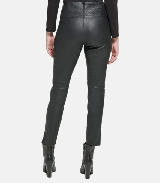 High-Waisted Black Leather Trousers with Long striking Side Zippers
