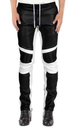 Lambskin Leather Trouser with Ribbed Knee Detail & Contrast Panels