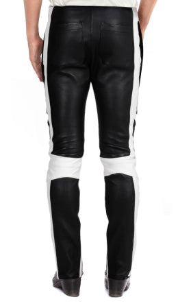 Lambskin Leather Trouser with Ribbed Knee Detail & Contrast Panels