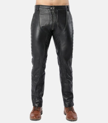 Leather Black Slim Fit Pants with Quilted Back Zipper