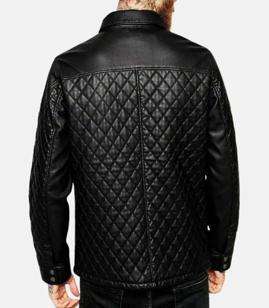 Leather Shirt with Quilted Design & Button Closure