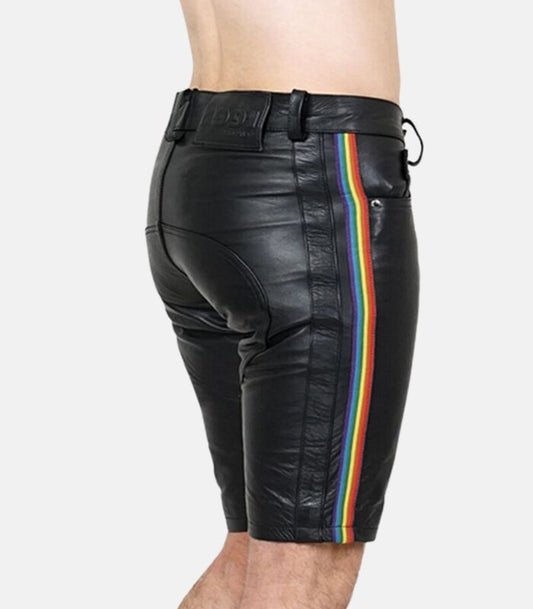 Leather Shorts with Cow Aniline Finish & Vibrant Strips