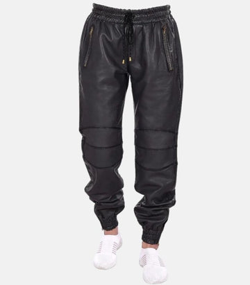 Leather Trousers with Hook & Loop Closure and Practical Zipped Pockets