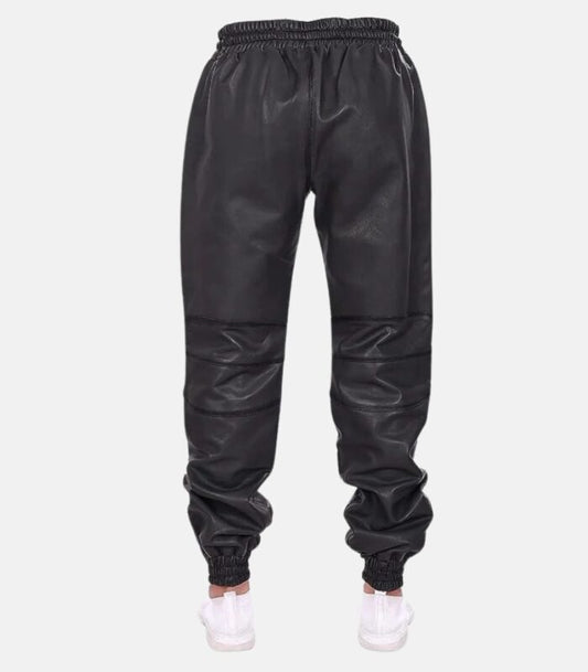 Leather Trousers with Hook & Loop Closure and Practical Zipped Pockets