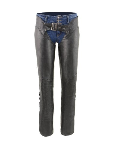 Naked Cowhide Leather Chaps with Thigh Lacing & Buckle Accents