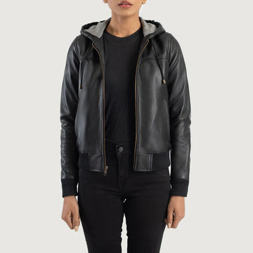 Black Sheepskin Hooded Leather Jacket with Rebella Semi-Aniline Finish