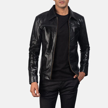 Onyx Black Leather Jacket with Zipper Closure