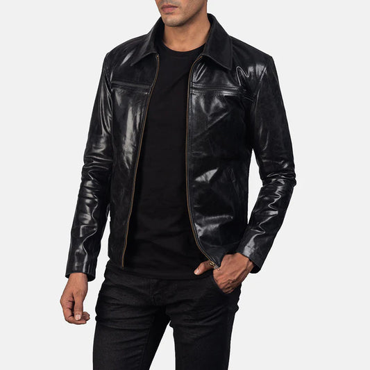 Onyx Black Leather Jacket with Zipper Closure