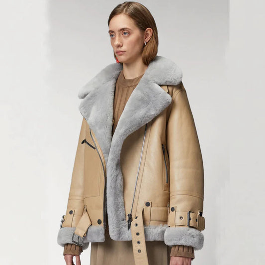 Luxury Napa Leather Shearling Aviator Jacket
