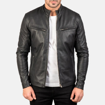 Phantom Black Sheepskin Leather Jacket with Quilted Inner Lining