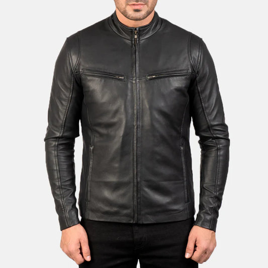 Phantom Black Sheepskin Leather Jacket with Quilted Inner Lining