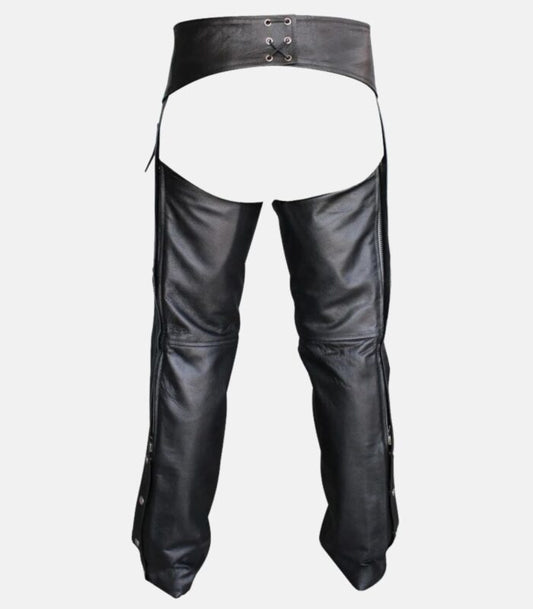 Premium Black Leather Chaps with Customizable Side Lace Fit