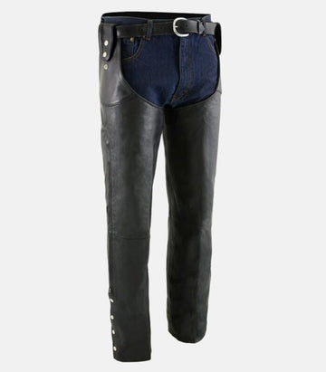 Premium Black Leather Chaps with Customizable Side Snaps