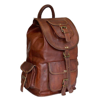 Premium Brown Vintage Full-Grain Leather Rucksack for Rugged Journeys